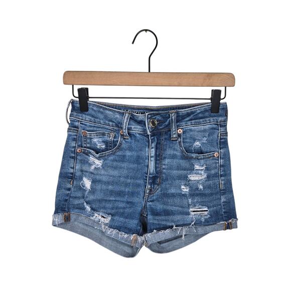 AMERICAN EAGLE Hi-Rise Shortie Distressed Shorts Size 2 - Picture 1 of 9